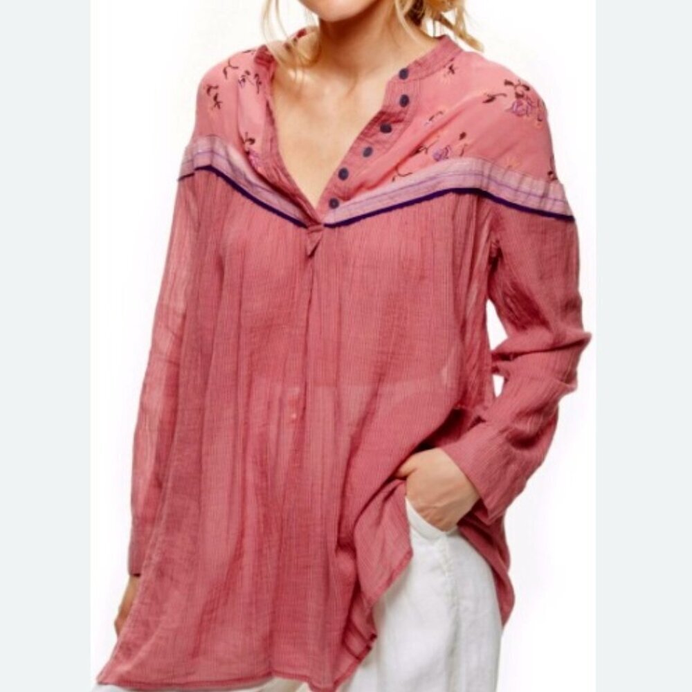 Free People Women's Cotton Hearts & Colors Long Sleeve Top - L